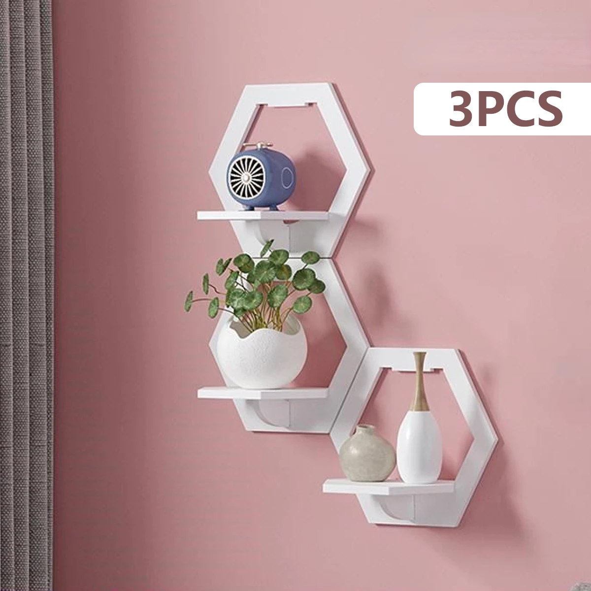 3Pcs 육각형 벽 선반 펀치 무료 침대 옆 벽 디스플 - Home Bar Shelf 리뷰 및 가격